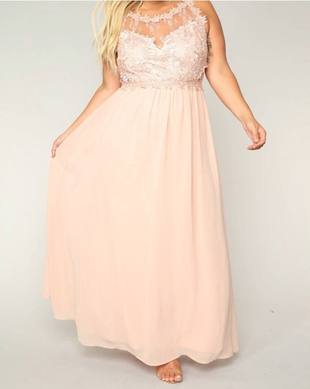 Fashion Nova Peruse Lace Maxi Dress Taupe 2X NWT Formal Gown